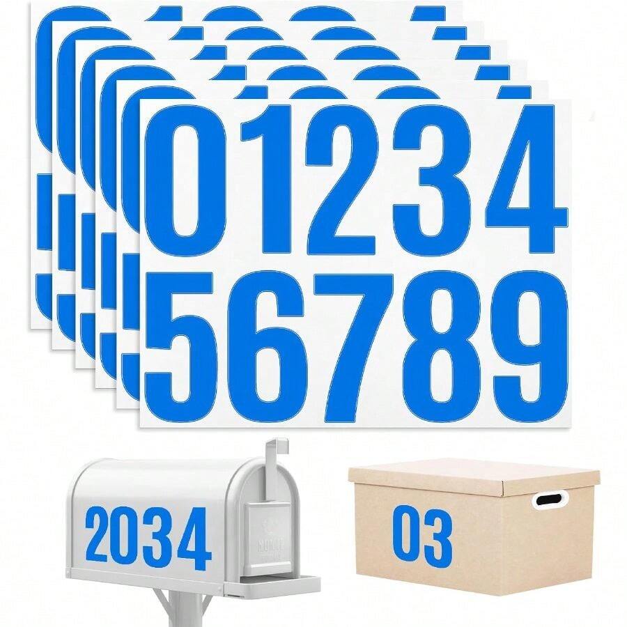 6 Sheets Mailbox Numbers Stickers 60 Pieces 4 Inch Waterproof Viny Self Adhesive House Number Decals Anti Fading Number Signs Signs Home Doors Business Address Number Residence (Blue) - Blue - View 1