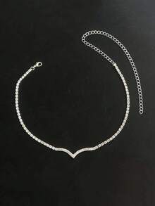 1 chiếc dây chuyền đính đá lấp lánh thời trang, sang trọng dành cho cô dâu, kiểu dáng choker một hàng kim cương, thích hợp cho phụ nữ. - Bạc - Xem 4