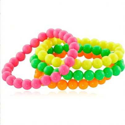 1 Set Neon Plastic Bead Necklace And Bracelet Set, Suitable For 80s Disco Party Costume