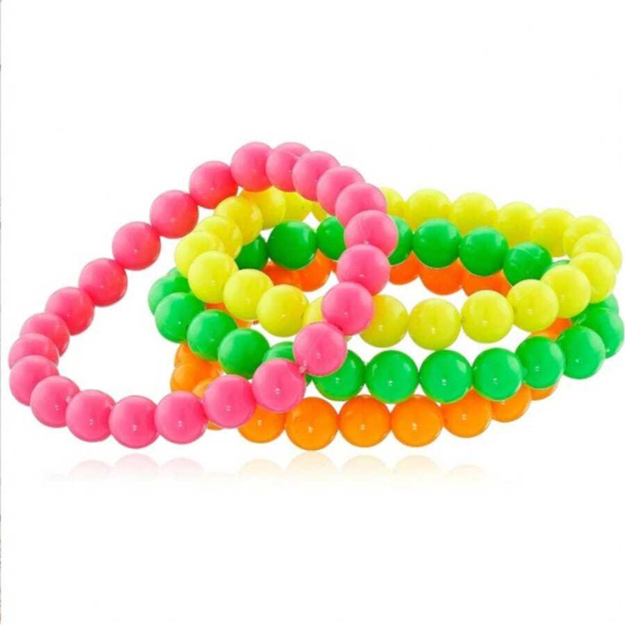 1 Set Neon Plastic Bead Necklace And Bracelet Set, Suitable For 80s Disco Party Costume - Standard - View 1