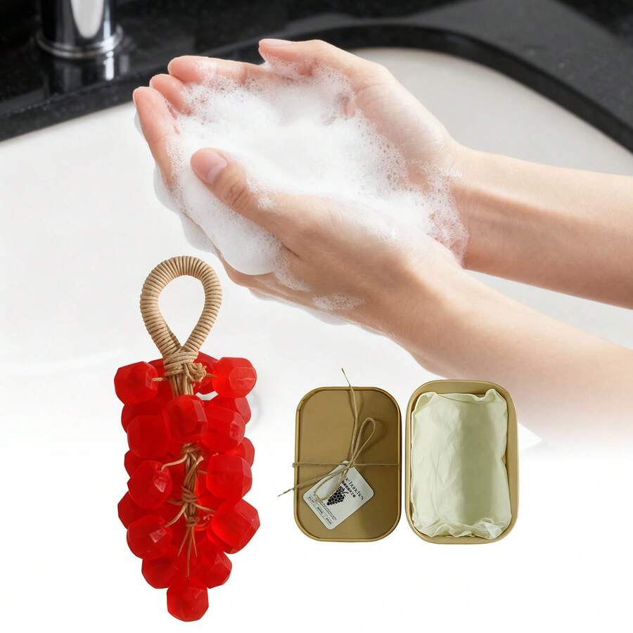 Grape Handmade Soap Facial Body Hand Gentle Cleaning Not Tight Brighten Moisturizing Skin Handcrafted Crystal Clear Long-Lasting Fragrance For All Skin Types Gift Box Style - Rose Gem Grape Soap - View 1