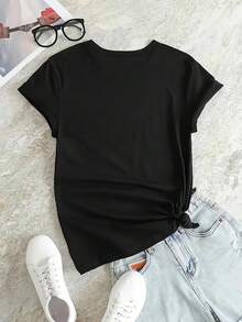 GiftGiftPlus Size - A Stylish Short-Sleeved T-Shirt With A Round Neck And A Vibrant Elephant Print, Perfect For Casual Wear In Spring, Summer, And Autumn. Available In Various Colors And Sizes Ranging From S To XXL. - Black - View 3