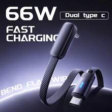 Dual Type C Flat-Cable Transparent Data Wire Super Fast Charging 66W Type C To Type C Cable For Phone 17 16 15 Charger Data Cord USB C - Black - View 1