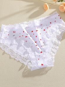 FINETOO Conjunto de 4 calcinhas biquíni femininas com detalhes em renda, estampadas e lisas. Lingerie feminina moderna e romântica, em tecido canelado macio, ideal para uso diário. - Multicolorido - Ver 6