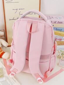 1 PC Pink Mother-And-Child Backpack Portable Travel Bag,Large Capacity Fashionable And Casual Large Capacity Portable Zipper School Bags - Pink - View 9