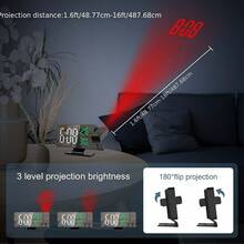 投影闹钟，多功能LED时间温度湿度显示，带贪睡功能的智能电子桌面闹钟，适用于卧室 - 1PC - 查看 3