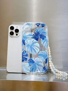 1pc Blue Turtle Shell Pattern Cream Textured Wavy Edge With Butterfly Chain Print Protective Phone Case, Suitable For IPhone 17/16, 15 Pro Max, Apple P13, P14, P11, P12, XS, XR, 7/8 Plus - Multicolor - View 4