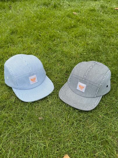 Mũ lưỡi trai unisex thêu hình đầu bò, màu xanh trắng hoặc đen trắng sọc, 5 múi, vành phẳng, thoáng khí, thời trang đường phố, dễ thương cho tiệc tùng, khiêu vũ đường phố, trượt ván.