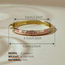 ORNAPEADIA 1pc Women's Handpainted Enamel Floral Open Bangle Bracelet, Gold-Plated Alloy Rhinestone Inlaid, Vintage Stackable Niche Design Jewelry - Mixed Color 3 - View 4