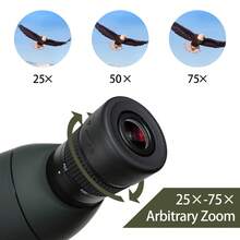 Ống nhòm đơn thị kính độ phóng đại cao 25-75x70mm, ống nhòm zoom, thấu kính quang học, thích hợp cho quan sát chim, đi bộ đường dài, cắm trại, quan sát động vật hoang dã, quan sát trường bắn, thị kính lớn 70mm. - A - Xem 6