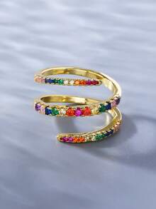 Nhẫn Zirconia xoắn ốc cầu vồng phong cách Bohemian, nhẫn hở sang trọng, đa năng dành cho nữ, thích hợp đeo đi làm. - nhẫn - Xem 1