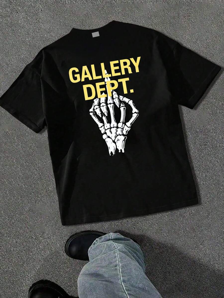 Mens Creative Black T Shirt And Shorts Set American Vintage Full Print Street Wear Essential Graphic Tee With Skeleton Hand And Gallery Deptt Text For Casual Outfits Urban Fashion Look,Vintage T Shirts,Polo,Graphic T Shirts,Graphic Tees,Traje De Hombre Elegante,Jerseys,Funny T Shirt,Funny Shirts,Sudaderas Para Hombre,Shorts De Hombre,Mens Clothes,Shorts,Men 2 Piece Set,Summer Clothes,Easter Outfits,Mens Clothes,Two Piece Set Women,Summer Outfits,Spring/Summer,Fashion T-Shirt, Loose Fit, Regular Fit,Shorts, Casual Shorts, Summer Shorts, Cotton Shorts, Athletic Shorts, Gym Shorts, Lounge Shorts, Beach Shorts,Daily Shorts,Spring Wear,Printed Tee Set,Drawstring Shorts,Sport Suit,Everyday Outfit - Black-top - 查看 1