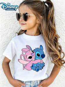 Disney Cartoon Lilo And Stitch Ice Cream Summer Tops, Perfect For Cute Girls And Boys. Teen Girl Gift,Comfortable And Breathable Children's Short-Sleeved T-Shirt. 180g Pure Cotton Children's Clothes,Suitable For Both Boys And Girls.Suitable For Daily Wear, Vacations, Outdoor Activities, And As A Children's Gift. - 白色 - 查看 4