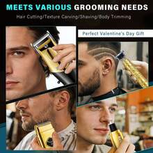 BLUTOOL 4-In-1 Professional Hair Clippers Set, Cordless Beard Trimmer & Electric Shavers Kit, LCD Display Barber Clippers For Men, USB Rechargeable Grooming Kit, Perfect Gift For Christmas/Birthday/Father's Day - Gold - View 4