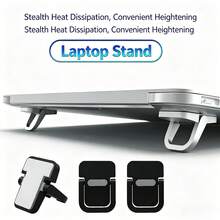 Black Mini Foldable Stand Phone Stand Invisible Foldable Laptop Stand, Mini Portable Heightening Cooling Pad, Stable Non-Slip No-Installation, Desktop Keyboard Riser, Universal Computer Office Slouchy Support Tablet Feet Mother's Day Gift Anniversary Gift - Black - View 2