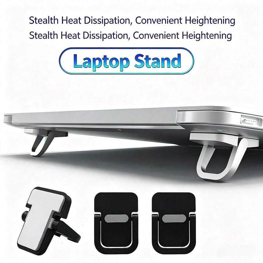 Black Mini Foldable Stand Phone Stand Invisible Foldable Laptop Stand, Mini Portable Heightening Cooling Pad, Stable Non-Slip No-Installation, Desktop Keyboard Riser, Universal Computer Office Slouchy Support Tablet Feet Mother's Day Gift Anniversary Gift