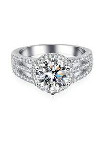 ConiiW 1pc 925 Sterling Silver 2ct/3ct Round Moissanite 6-Prong Fashion Ring - Silver - View 10