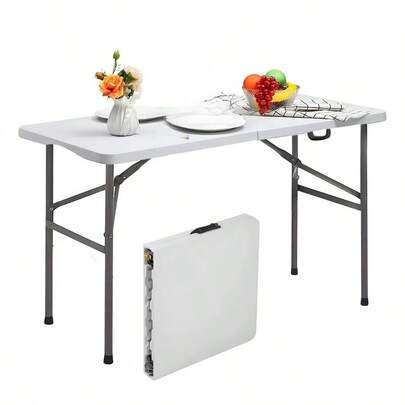 Mesa Plegable 120 cm Tipo Portafolio de Plástico para Jardín Camping y Exterior