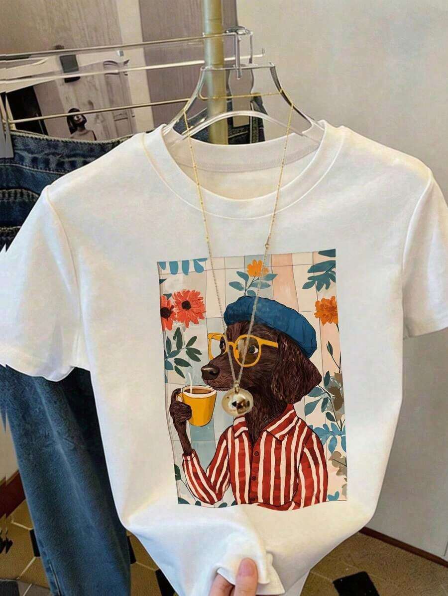 Bohemian Style, Bohemian Style, Women's T-Shirt, Short-Sleeved Graphic Tee, Casual Street Style, Cute Summer Top, Casual Summer Style, Casual Summer Style - 白色 14 - 查看 1