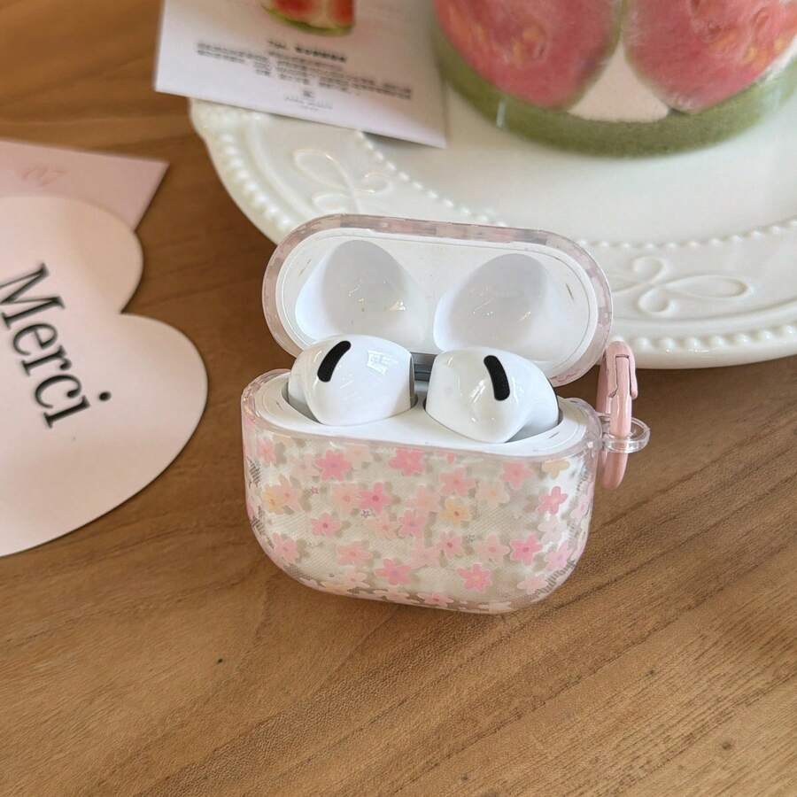 Ốp lưng họa tiết hoa tương thích với Apple 4, Pro 3, Pro 2, 1/2, trong suốt, kiểu Hàn Quốc, màu hồng và vàng.
