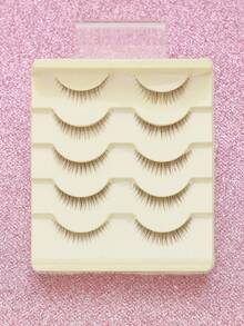 AYRMILLA Short Brown False Eyelashes 5 Pairs, Natural Fluffy, Thin & Smooth, Suitable For Daily Work Meetings, Natural Style False Eyelashes, Comfortable To Wear, Thick & Dense, Includes Eyelash Curler And Eyelash Brush - Brown - View 7