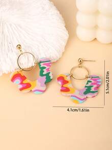 1 Pair Boho Style Colorful Patterned Earrings, Cute Girl Vibe Earrings, Suitable For Music Festival, Beach Vacation, Beach Party, Summer Outing, Picnic Photo Shoot, Dopamine Dressing, Boho Style, Girlfriend Gathering, Casual Vacation Look, Sweet Girl Style - Multicolor - View 4