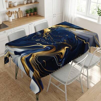 1pc Luxury Marble Texture Printed Polyester Tablecloth, Suitable For Kitchen, Dining Room, Holiday, Banquet, Party Table Decor