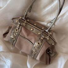Old-Fashioned Retro Style, Large Capacity, Commuter Handbag, High-Quality Look, Handbag And Shoulder Bag With Shoulder Strap, Cute And Cool, Shoulder Bag (Underarm Bag), Fashionable, Versatile Tote Bag. - 藍色 - 查看 4