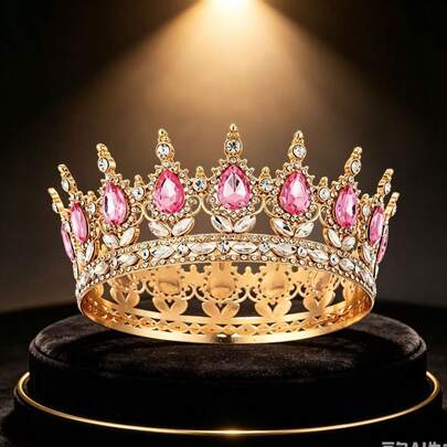 A Classic Round Wedding Crown Suitable For Women's Wedding Birthday Party Decoration Tiaras (Excluding Photography Box Props)