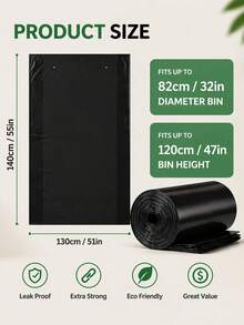 Extra Large Heavy-Duty Trash Bags – Strong Garbage Bags For Home, Garden & Outdoor Cleaning - Black - View 7
