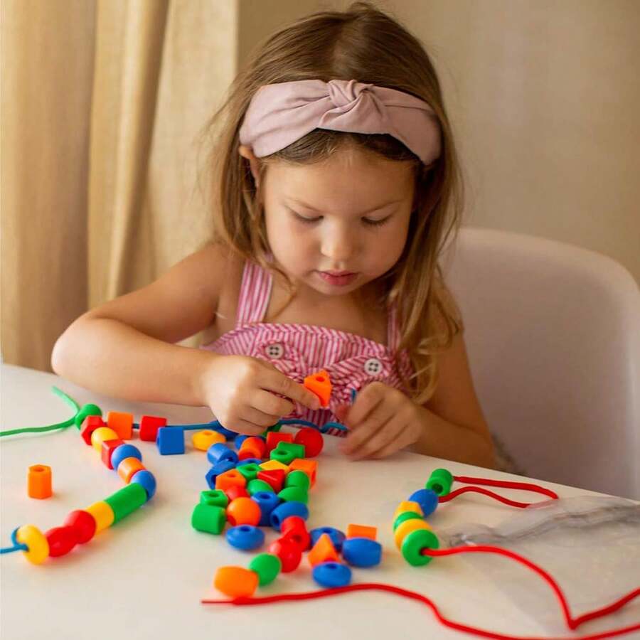50pcs DIY Montessori Beading Set, Colorful Geometric Blocks, Educational Toys For Kids, Birthday Gift For Boys And Girls (Random Colors And Shapes) - Multicolor - View 1