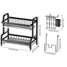 1pc Kitchen Dish Rack, Thickened Multilayer Cutlery Holder, Multifunctional Tabletop Bowl & Plate Storage Organizer, 2-Tier 3-Tier Bowl & Utensil Rack - Black - View 5