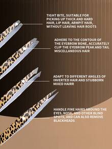 J·FOCUS Stylish Leopard Print 4Pcs Tweezers Set, Stainless Steel Precision Eyebrow & Facial Hair Removal Tweezers, Multi-Type Slant/Pointed Tips For All Hair Types - View 2