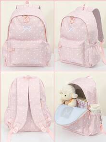 1Pc Women Minimalist Large Capacity Classic Backpack Plaid Print Over Sized Bag, Artistic Style School Bag For Teens, Book Bag For Women Or Students, Perfect For Books, Shopping, Back To School And More Back To School Essentials ,Outdoor Commuting Casual Daypack - 粉色 - 查看 4