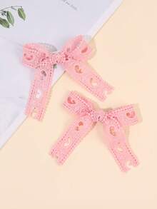 2 Laços de Cabelo Rosa com Renda para Meninas, Presilhas de Cabelo com Laço em Formato de Coração e Cauda, Elegantes e Elegantes para Uso Diário, Festas e Ocasiões Especiais, Acessórios de Cabelo para Adolescentes - Rosa - Ver 2