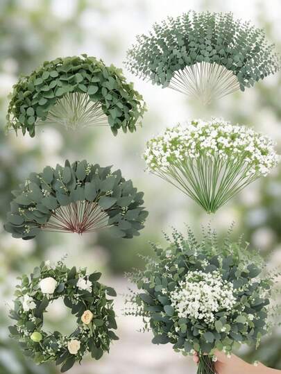 4/30/60 cành cây giả màu xanh lá cây hỗn hợp dùng trang trí mùa xuân/hè, cành và lá bạch đàn giả, thích hợp cho bó hoa cưới, trang trí địa điểm tổ chức đám cưới và lễ đính hôn, trang trí nhà cửa và làm vật trang trí bàn, dùng được quanh năm.