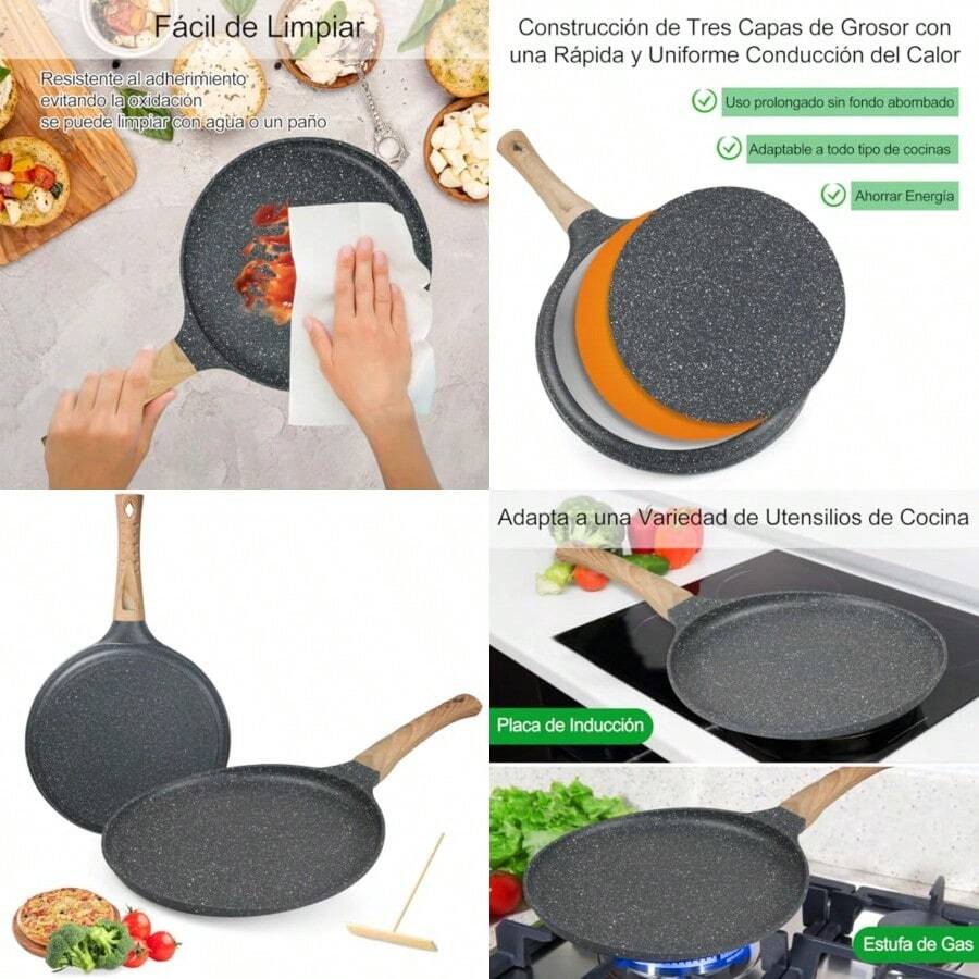 GOHOMKIC Crepera con Revestimiento Antiadherente 28cm con Espátula para Untar Tortitas, Válido para Cocinas de Gas y Cocinas de Inducción - Ver 1