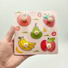 1pc Kids 2+ Toddler Multi-Themed Wooden Hand Grasp Puzzle, Compact Palm Size Shape Matching Board, Sensory Early Learning Toy For Small Hands - Beige - View 16