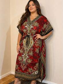 Long Kaftan Dress With Vibrant Colors And Print -  Fashion - 紅色 - 查看 4