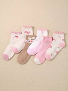 20/10/5 Pairs Of Children's Socks, Girls' Socks, Children's Socks, Children's Round Neck Socks, Girls' Socks, With Bows, Hearts, Dots, Printed Embroidery, 3D Printed Flowers, Suitable For Girls' Daily Life/Wear, Breathable, Comfortable, Soft, Skin Friendly, Suitable For School Season Wear, Suitable For 1-16 Year Old Girls' Birthday Gifts, Suitable For 1-16 Year Old Children, Suitable For Parties, Random Colors - Multicolor - View 8