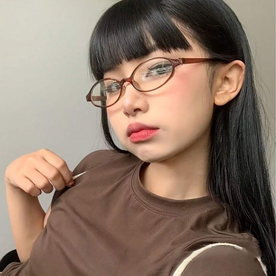 1副小巧时尚优雅复古Y2K风格装饰眼镜,个性Y2K美学无度数眼镜,轻盈简约设计,适合休闲和正式场合佩戴 - 彩色 - 查看 1