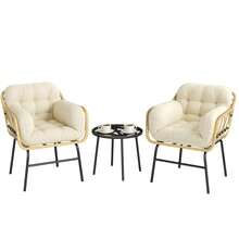 Outsunny Conjunto de Jardín Exterior de 3 Piezas, Muebles Jardín Exterior de Ratán PE, 2 Sillas con Cojines Suaves y Mesa de Vidrio Templado, Resistente a la Intemperie, para Balcón, Patio, Beige - A - Ver 6