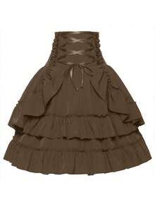 Women's Midi Skirt With Fitted Waist, Vintage Spring Style, Solid Color, Activity Dance Skirt, Cosplay Costume - Palace Skirt-brown - View 1