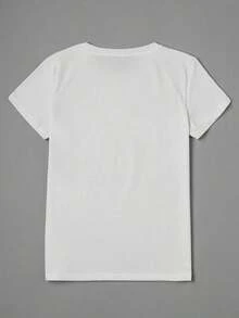 Nueva Colección Primavera/Verano 2026: Ropa Elegante de Lujo y Alta Gama! Camiseta Estampada para Mujer - Adornada con Perlas y Cristales, Diseño Elegante y Lujoso para Uso Diario Casual, Top de Manga Corta con Cuello Redondo para Primavera/Verano, cómoda y agradable al tacto para el uso diario. - Blanco - Ver 3