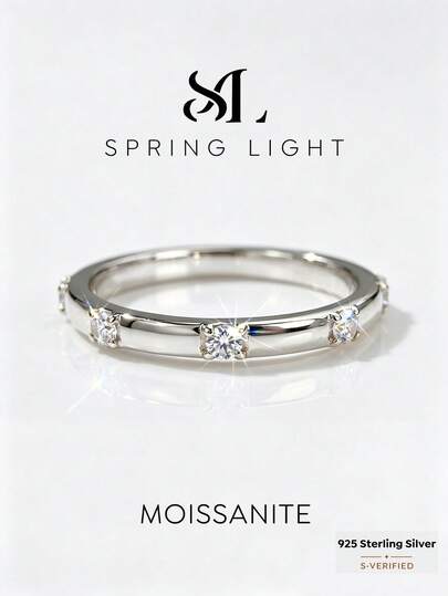 1pc 0.012 Carat Minimalist Style Micro-Inlaid Diamond & Moissanite Ring, Pure Silver (S925) Material, Elegant & Luxurious. Suitable For Engagement, Wedding, Best Friend's Birthday, Anniversary, And Bridal Jewelry Accessories.
