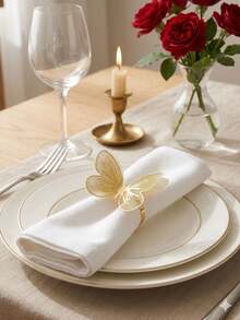6pcs New Hollow Butterfly Metal Napkin Rings, Fashion Decor For Hotel And Restaurant - Rose Gold - View 3