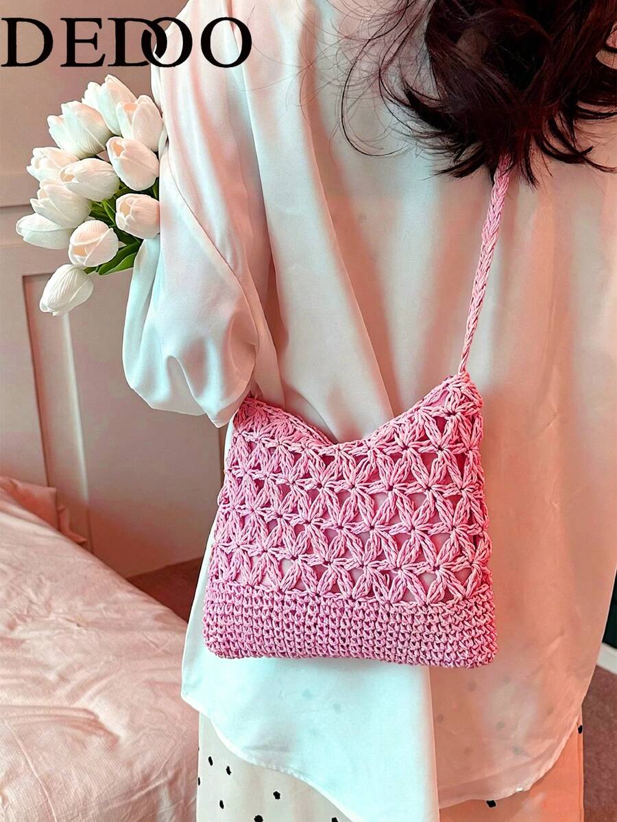 Túi đeo chéo đi biển bằng rơm đan tay, dung tích lớn, đa năng, phong cách mùa hè, thích hợp cho những dịp thường ngày.
