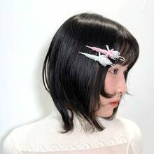 レース 傘モチーフ ヘアクリップ プードルクリップ 2点セット ピンク＆ホワイト 前髪用 サイド用 デザイン性 シンプル 可愛い おしゃれ  2026新作 ギフト 人気 - ピンク+ホワイト - チェックする 3