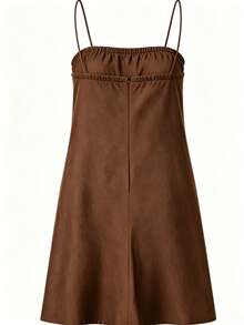 Women's Casual Everyday Commute Solid Color Loose Strap Dress, Summer Elegant Party - Mocha Brown - View 4