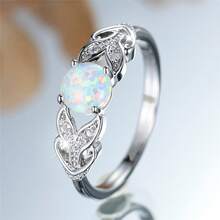 Vanel 1 chiếc nhẫn bạc thanh lịch đính đá tổng hợp và đá Cubic Zirconia hình lá, kiểu dáng tự nhiên, trang sức thời trang phù hợp để đeo hàng ngày và dự tiệc. - Opal trắng bạc - Xem 5